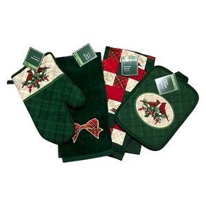 Holiday Time Christmas Kitchen Towel Potholder and Oven Mitt Set Cardinals